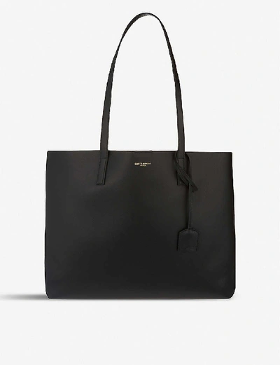 Shop Saint Laurent Womens Black Logo-print Large Leather Tote Bag