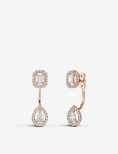 Shop Messika Women's Pink My Twin Toi & Moi 18ct Pink-gold And Diamond Earrings