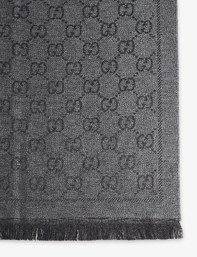 Gucci Gg Pattern Wool Scarf In Grey Black