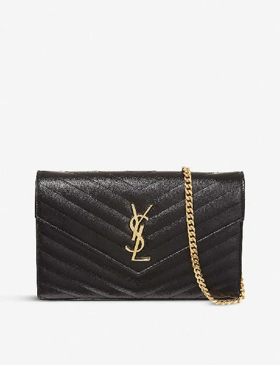 Shop Saint Laurent Black Monogram Quilted-leather Shoulder Bag