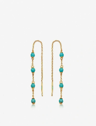 Shop Astley Clarke Stilla Chain 18-ct Gold-plated Silver Turquoise Gemstone Earrings In Blue/yellow Gold