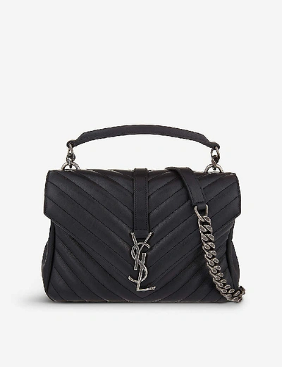 Shop Saint Laurent Collège Small Quilted-leather Satchel Bag In Black