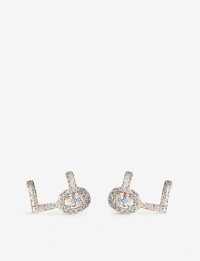 Shop Messika Glam'azone 18ct Pink-gold And Pavé Diamond Earrings