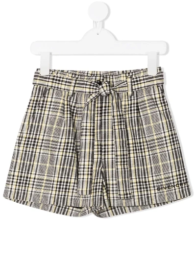 Shop Givenchy Tartan Patterned Tie Waist Shorts In Black
