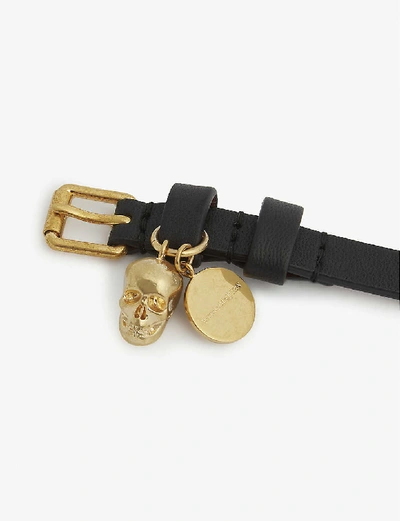 Shop Alexander Mcqueen Skull Double-wrap Leather Bracelet, Black Gold