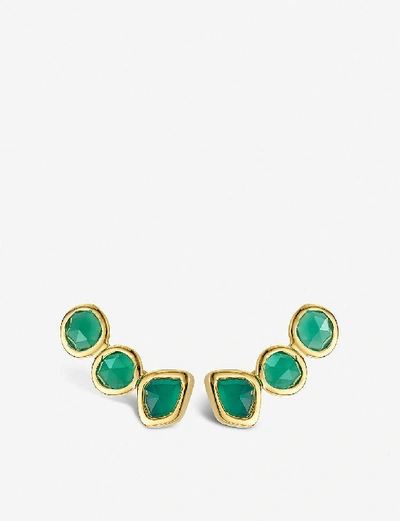 Shop Monica Vinader Women's Green Siren 18ct Gold-vermeil Climber Earrings