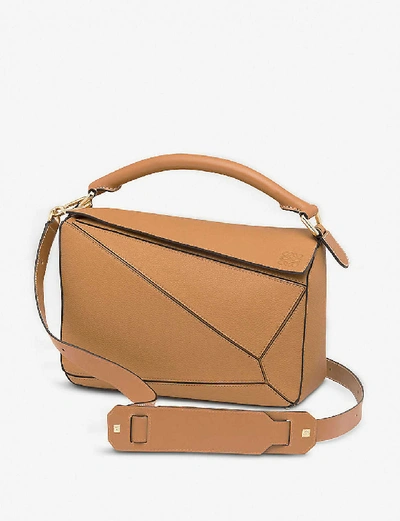 Shop Loewe Ladies Light Caramel Brown Puzzle Leather Shoulder Bag
