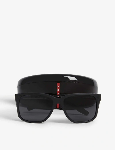 Shop Prada Rectangle Nylon Sunglasses In Black