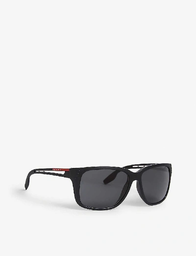 Shop Prada Rectangle Nylon Sunglasses In Black