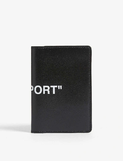 Shop Off-white Quote Print Leather Passport Holder In Black White