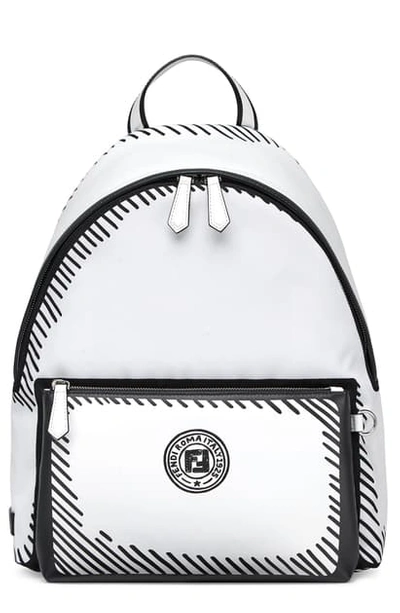 Shop Fendi X Joshua Vides Logo Nylon & Leather Backpack In White Black Palla