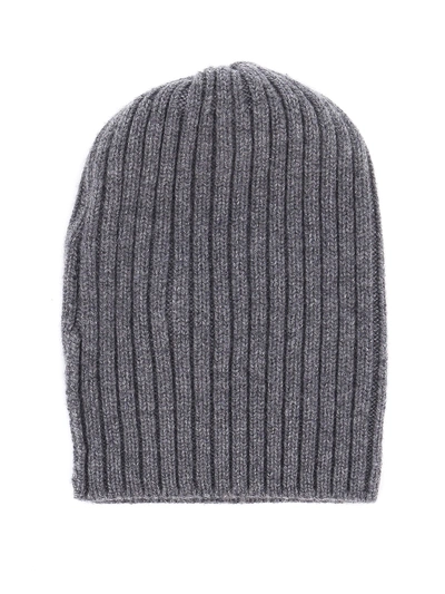 Shop Fedeli Ribbed Cashmere Beanie In Grey