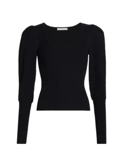 Shop Jonathan Simkhai Mila Puff-sleeve Sweater In Black