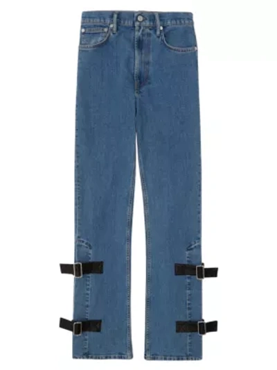 Shop Helmut Lang High-rise Strap Detail Bootleg Jeans In Hi Contrast