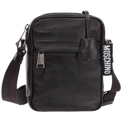 Shop Moschino Men's Leather Cross-body Messenger Shoulder Bag In Black