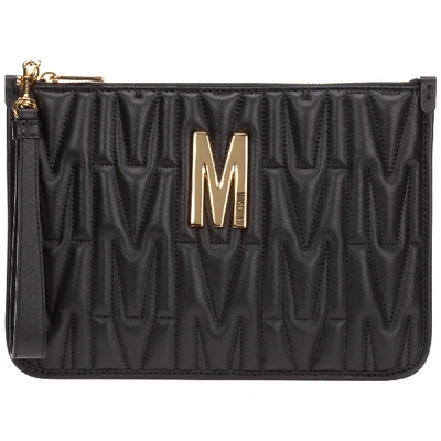 Shop Moschino Women's Leather Clutch Handbag Bag Purse  M In Black