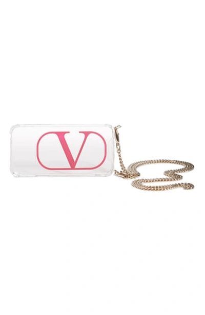 Shop Valentino Vlogo Iphone 11 Case On A Chain In Trasparente/ Rouge Pur
