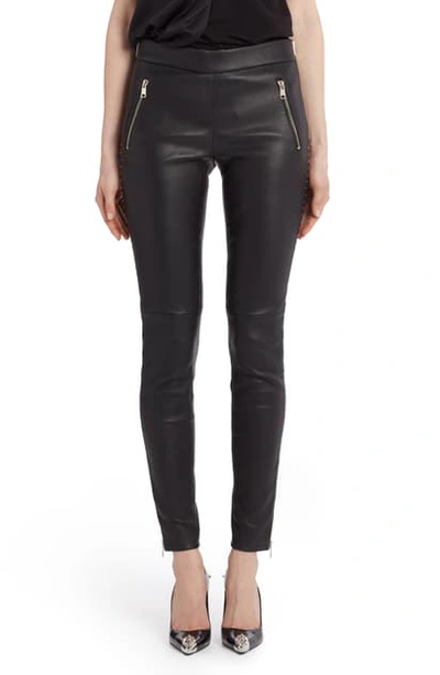 Shop Alexander Mcqueen Leather Leggings In Black/ Platinum
