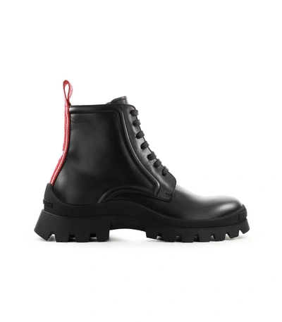 Shop Dsquared2 Tank Tape Black Leather Combat Boot In Nero / Rosso