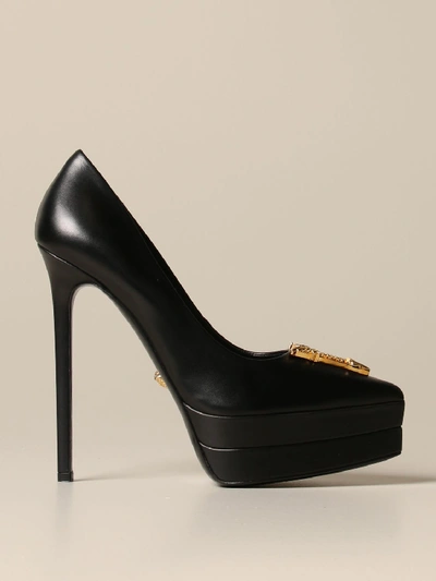 Shop Versace Leather D&eacute;collet&eacute; In Black