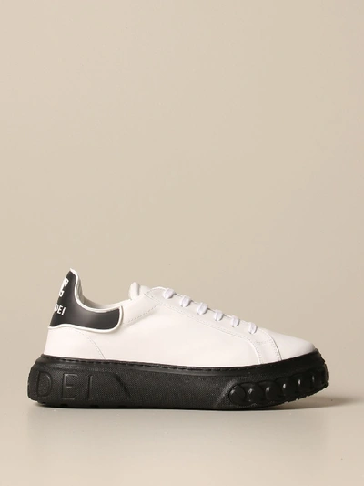 Shop Casadei Sneakers In Leather With C-chain Logo In White