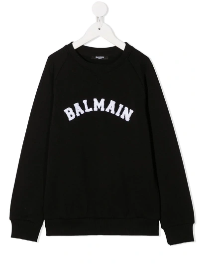 Shop Balmain Long-sleeved Logo Print Jumper In Black