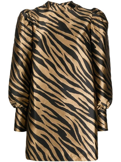 Shop Andamane Zebra Print Puff-sleeve Dress In Brown