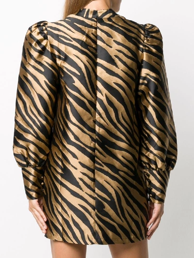 Shop Andamane Zebra Print Puff-sleeve Dress In Brown