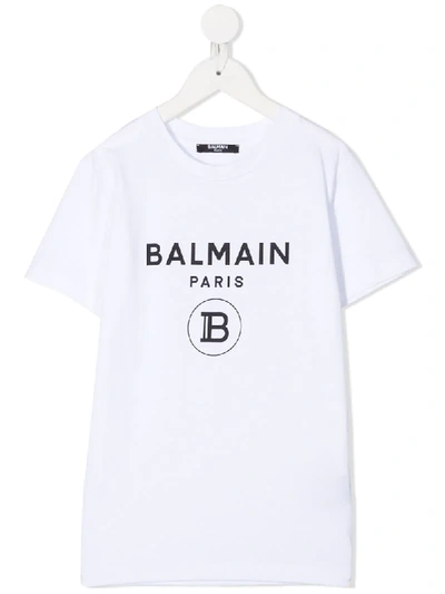 Shop Balmain Short-sleeved Logo Print T-shirt In White