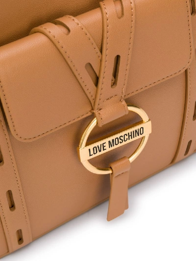 Shop Love Moschino Logo Pendant Tote In Brown