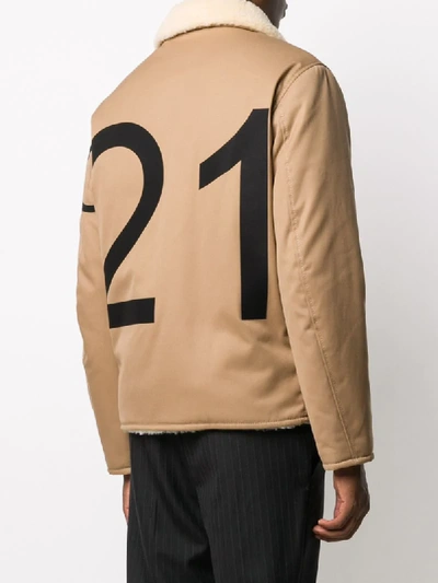 Shop N°21 Logo-print Zip-up Jacket In Neutrals