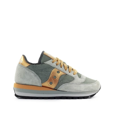 Shop Saucony Jazz Triple Ponyskin Grey Gold Sneaker In Grey / Gold