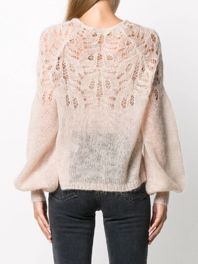 Shop Mes Demoiselles Open Knit Crew Neck Jumper In Neutrals