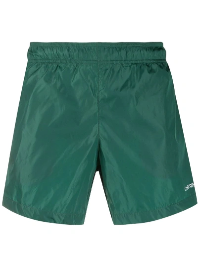 Shop Off-white Logo Print Swim Shorts In Green