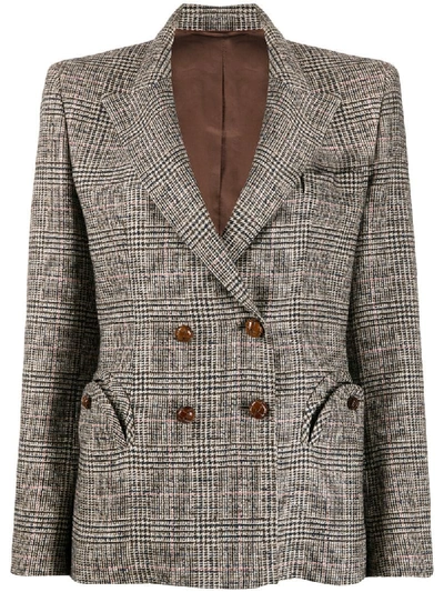 Shop Blazé Milano Check Patterned Double-breasted Blazer In Brown