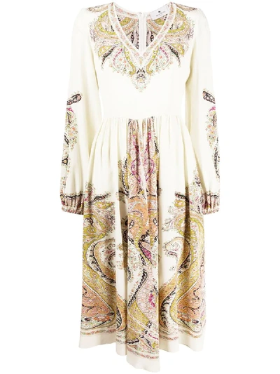 Shop Etro Paisley Print Silk Dress In Neutrals