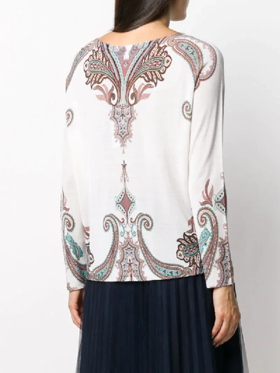 Shop Blumarine Baroque Patterned Fine Knit Top In White