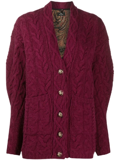 Shop Etro Cable-knit Cardigan In Pink