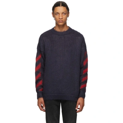 Shop Off-white Navy Mohair Diag Sweater In Dark Grey