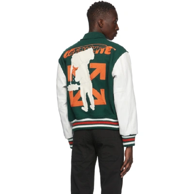 Shop Off-white Green And Orange Varsity Bomber Jacket In Dark Green