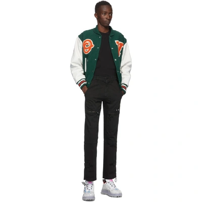 Shop Off-white Green And Orange Varsity Bomber Jacket In Dark Green