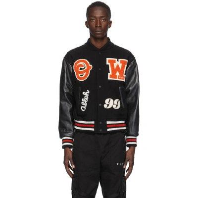 Shop Off-white Black And Orange Varsity Bomber Jacket