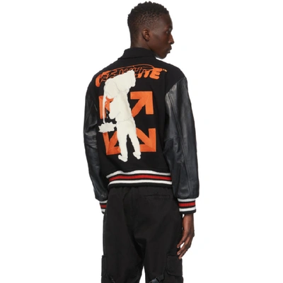 Shop Off-white Black And Orange Varsity Bomber Jacket