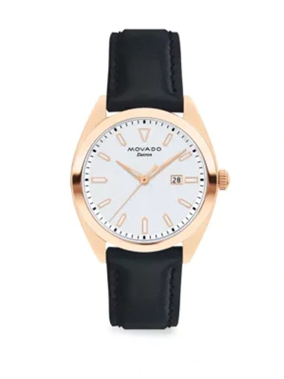 Shop Movado Women's Heritage Datron Rose Goldplated Stainless Steel & Leather Strap Watch In Rose Gold Midnight Blue