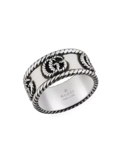 Shop Gucci Ring In Aged Sterling Silver With Double G Detail
