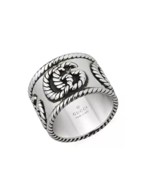 trist spids Omkostningsprocent Gucci Ring In Aged Sterling Silver With Double G Detail | ModeSens
