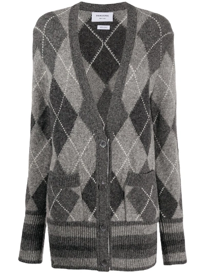 Shop Thom Browne Classic Argyle Oversize Cardigan In Shetland Wool In Grey