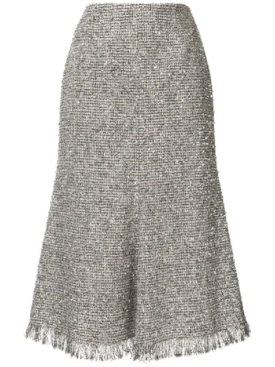 Shop Goen J Metallic Tweed Midi Skirt In Silver
