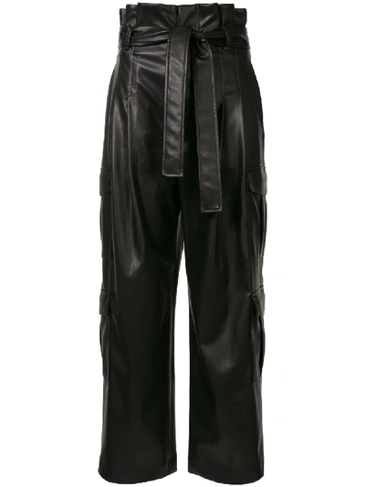 Shop Goen J Faux-leather Tie Waist Trousers In Black
