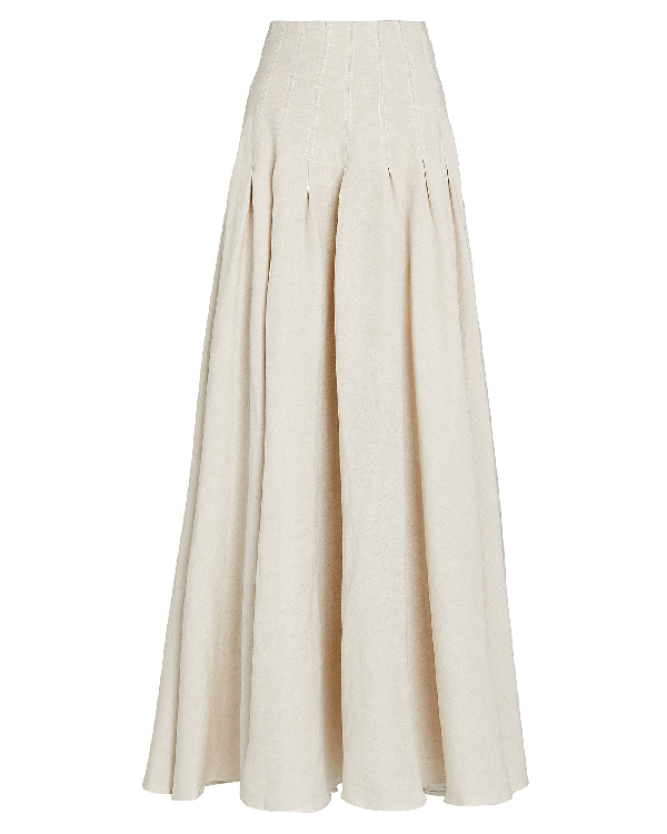 beige pleated maxi skirt